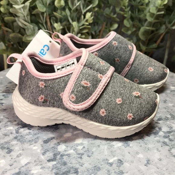 Girl’s (Baby) Size 5M Carter’s Lorena Grey & Pink Floral Velcro Sneakers ✨NWT✨ - Picture 2 of 8